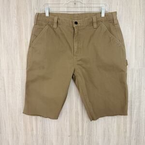 Carhartt Shorts Men’s 34 Cut Off Raw Hem Relaxed Fit Carpenter Utility Khaki 11”